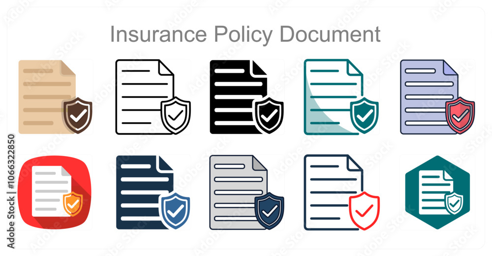A set of 10 Insurance Policy Document icons as Insurance, Policy, Document
