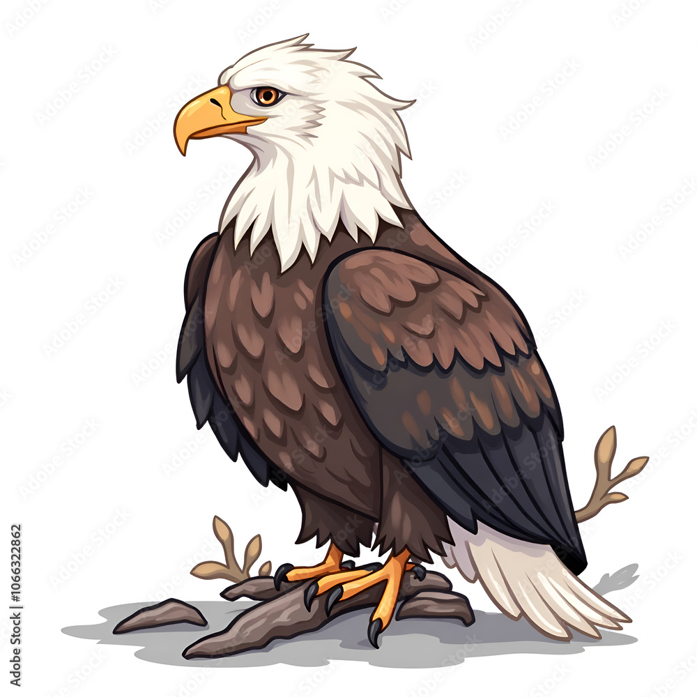 Obraz premium The eagle stands proudly, a symbol of strength and freedom in nature s embrace, digital illustration of character design concept.