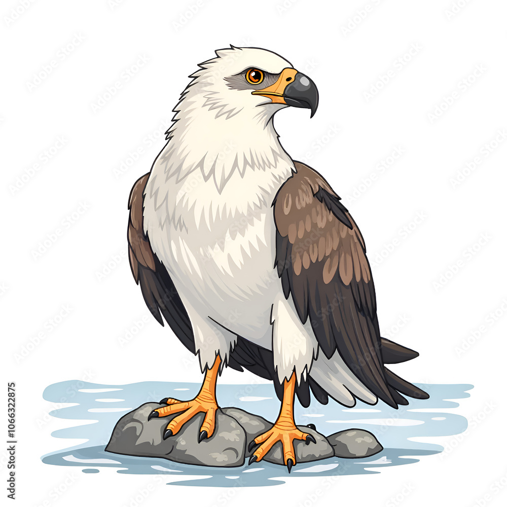 Obraz premium The elegance of nature captured in a portrait of a noble eagle on a serene rock, digital illustration of animal portrait concept.