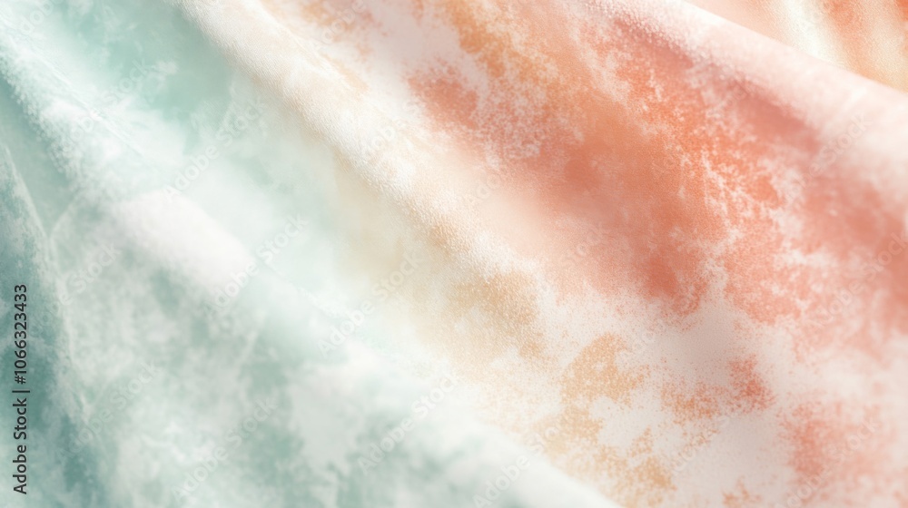 Fototapeta premium Abstract Tie Dye Fabric in Pastel Green, Yellow, and Peach Hues