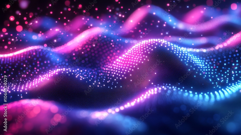 Abstract Wavy Pattern with Blue and Pink Glowing Dots Abstract Wavy Pattern with Blue and Pink Glowing Dots