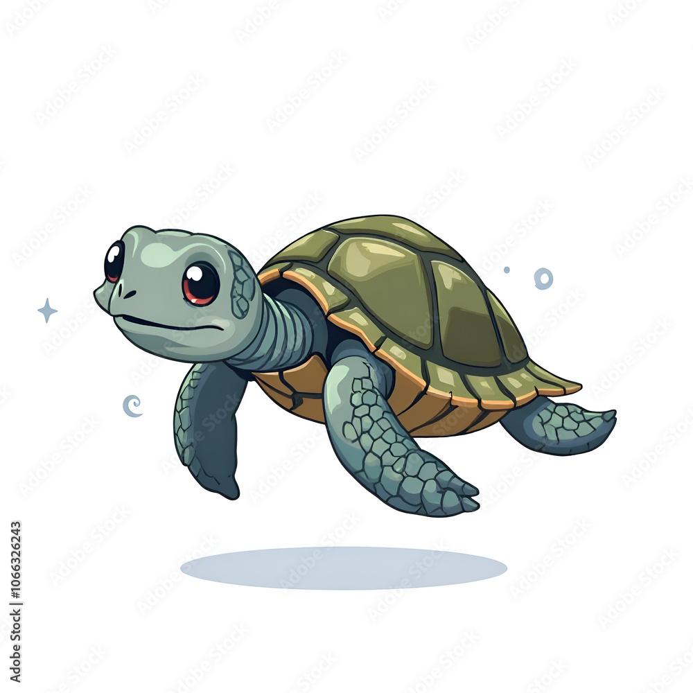 Fototapeta premium Dive into the enchanting world of a playful sea turtle swimming gracefully through water, digital art of character design concept.