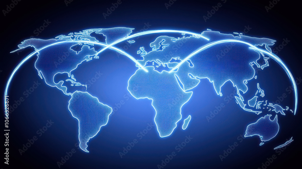 Digital world map with glowing connections representing global logistics Digital world map with glowing connections representing global logistics