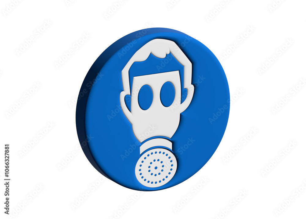 マスク着用 防毒マスク着用の安全標識 安全マークの3Dイラスト ピクトグラム