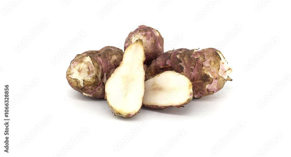 Fresh raw Jerusalem artichokes isolated on white background Fresh raw Jerusalem artichokes isolated on white background