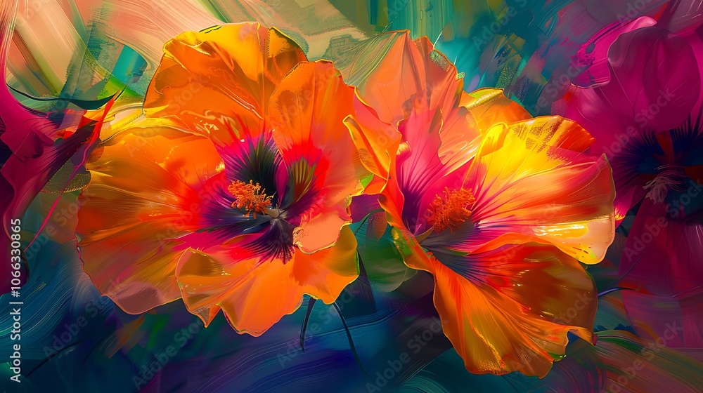 An abstract expressionist painting of vibrant flowers, with bold, swirling brushstrokes and contrasting colors, capturing the energy and essence of blossoms. 8k UHD, suitable for high-quality An abstract expressionist painting of vibrant flowers, with bold, swirling brushstrokes and contrasting colors, capturing the energy and essence of blossoms. 8k UHD, suitable for high-quality