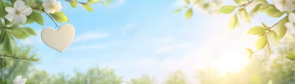 Heartfelt harmony, a captivating closeup of heartshaped paper ornament hanging from tree branch, embracing nature's serenity Heartfelt harmony, a captivating closeup of heartshaped paper ornament hanging from tree branch, embracing nature's serenity