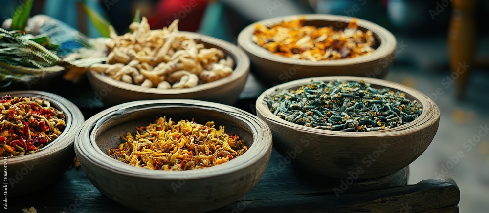 A close-up of traditional Indonesian herbal medicine ingredients A close-up of traditional Indonesian herbal medicine ingredients