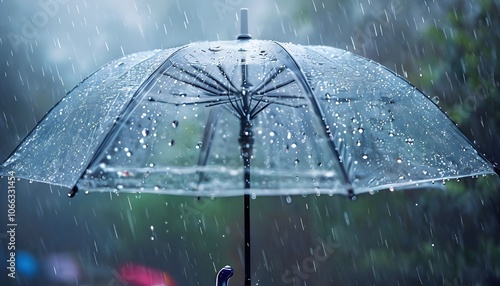 Umbrella in the rain on the window