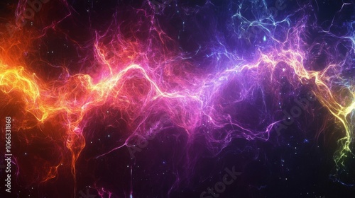 Abstract Cosmic Energy with Swirling Neon Lightning