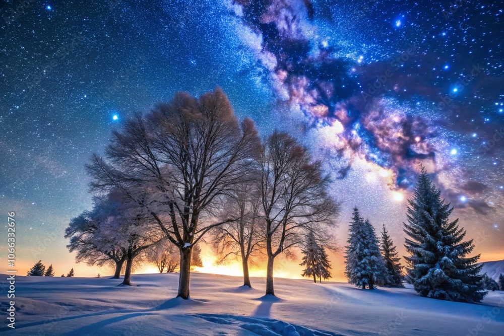 Trees at winter under sky full of stars
Trees at winter under sky full of stars