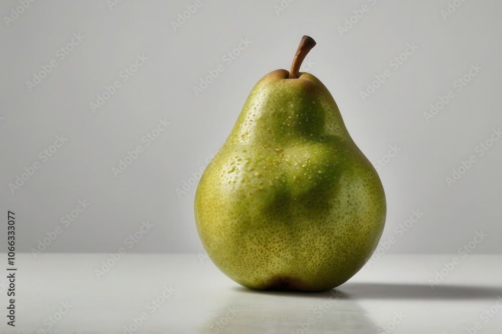 A single pear with smooth green skin, centered on a white background A single pear with smooth green skin, centered on a white background