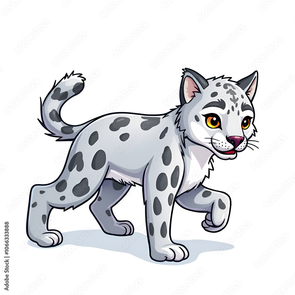 Obraz premium A playful snow leopard cub brings joy and charm in a whimsical art style, digital illustration of cute animal character concept.