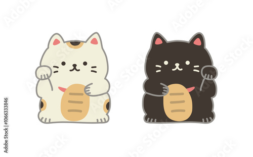 ゆるかわいい白と黒の招き猫のセット