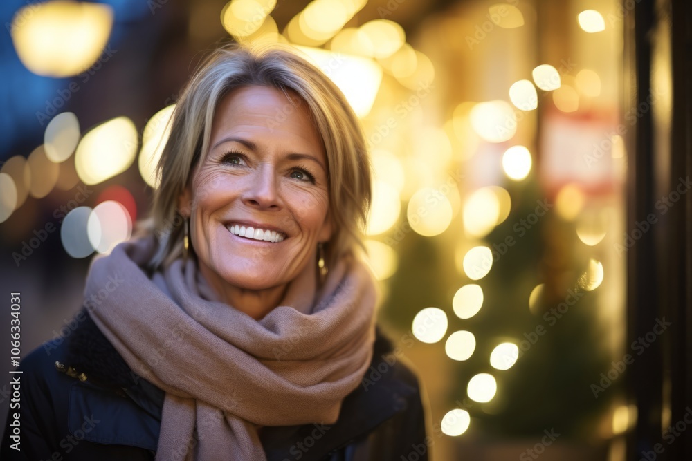 Portrait of smiling senior woman in the city at christmas time Portrait of smiling senior woman in the city at christmas time