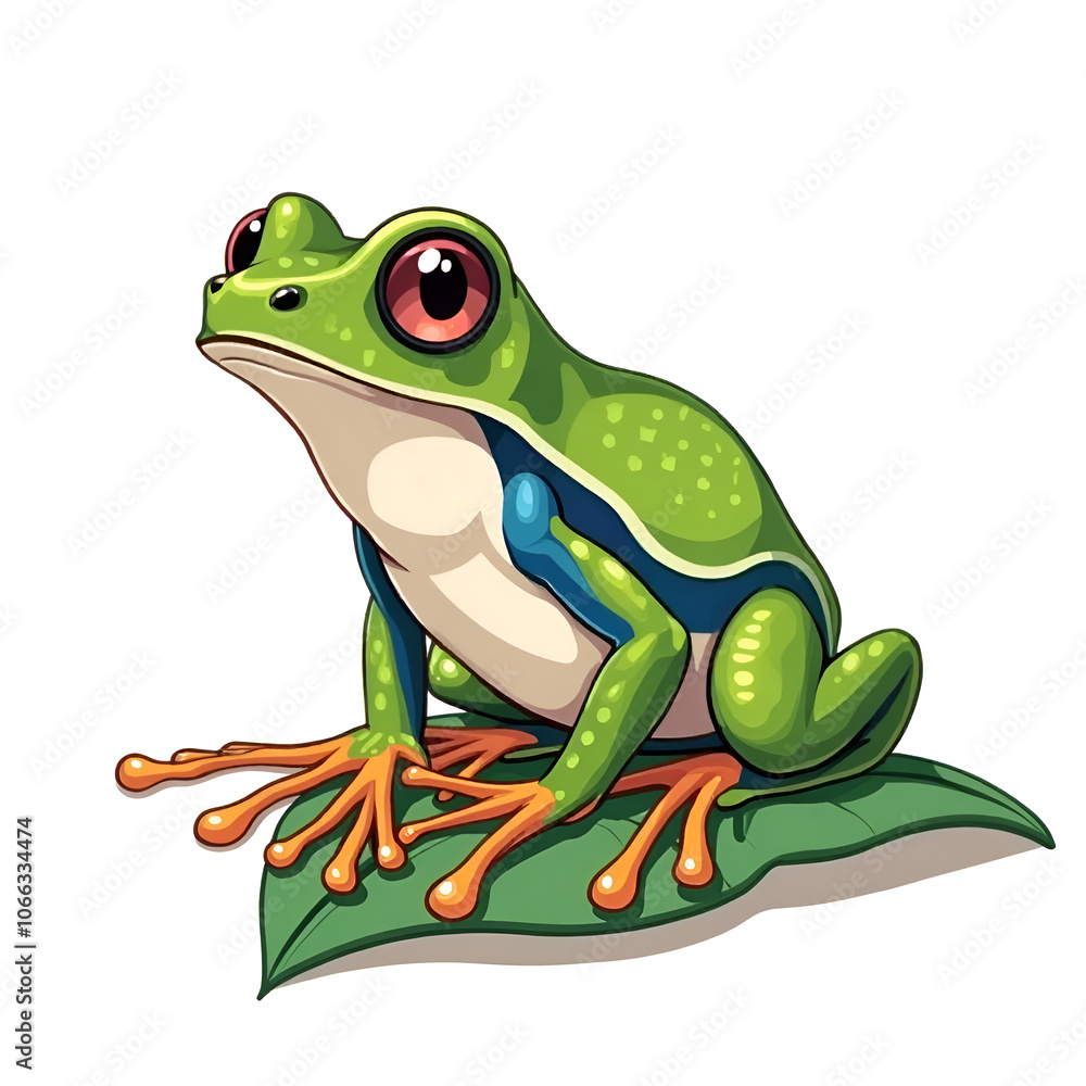 Obraz premium This vibrant frog embodies the beauty of nature and the colors of the rainforest, digital illustration of character design concept.
