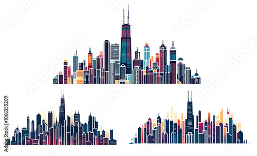 skyline silhouette Chicago vector illustration famous tourist city landscape