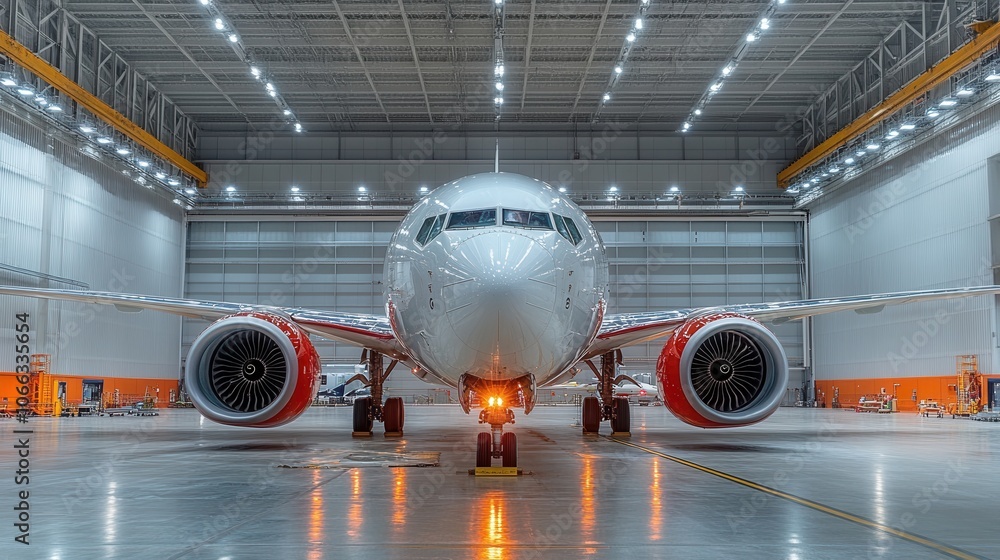 A modern airplane in a hangar. Perfect for articles on aviation or travel. A modern airplane in a hangar. Perfect for articles on aviation or travel.