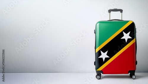 セントクリストファー・ネーヴィスの国旗のスーツケース。(Saint Kitts and Nevis flag on a stylish suitcase and copy space.)
 photo