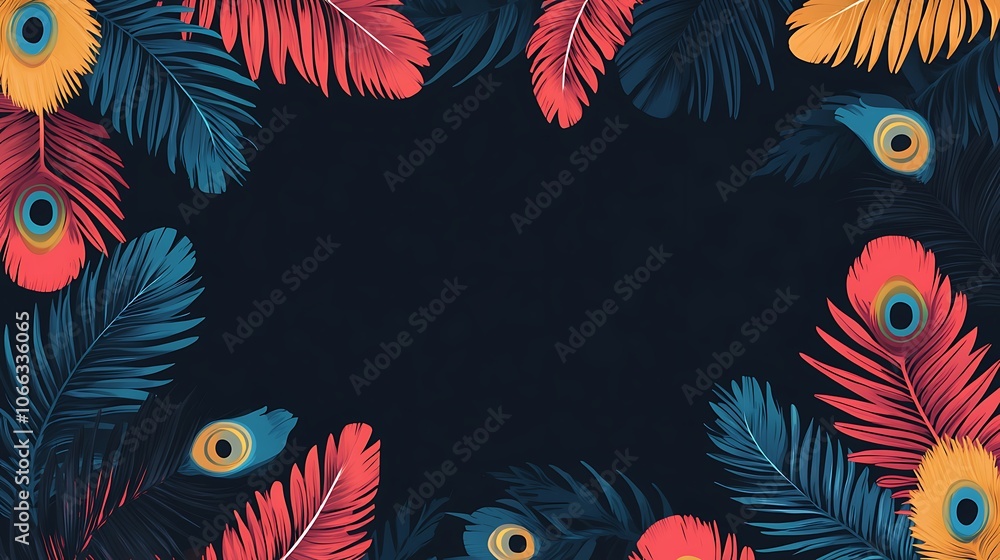 Fototapeta premium Vibrant Peacock Feather Border Design for Backgrounds