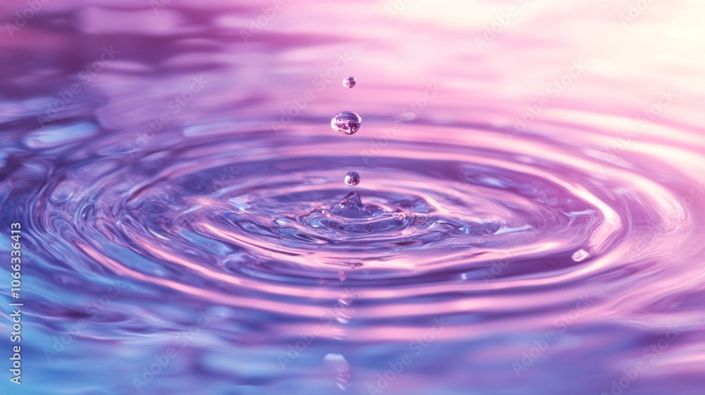 Water Droplet Creating Concentric Ripples in Pink and Blue Water Water Droplet Creating Concentric Ripples in Pink and Blue Water