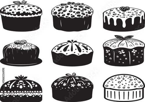 Collection of Panettone clean simple vector silhouette black