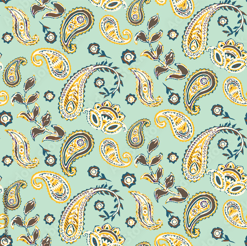 Abstract ethnic paisley seamless pattern design.