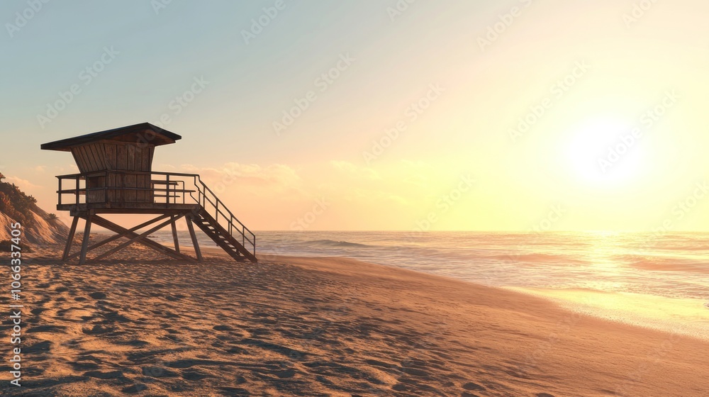 Sunset at the Beach with Lifeguard Stand Sunset at the Beach with Lifeguard Stand