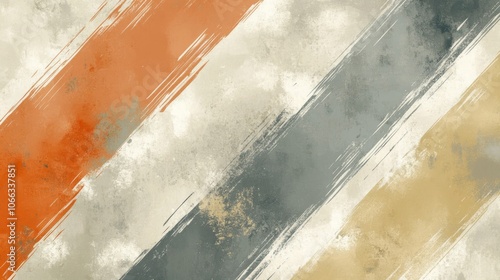 Abstract Diagonal Brushstroke Pattern in Orange, Gray, and Beige photo