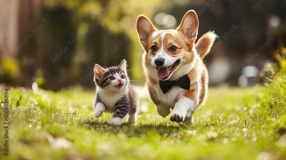 Playful Friends Running in the Grass Playful Friends Running in the Grass