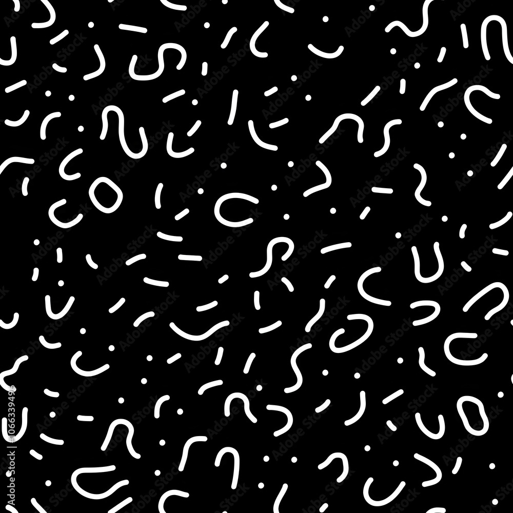 Abstract seamless pattern with white lines and dots on black background. Abstract seamless pattern with white lines and dots on black background.