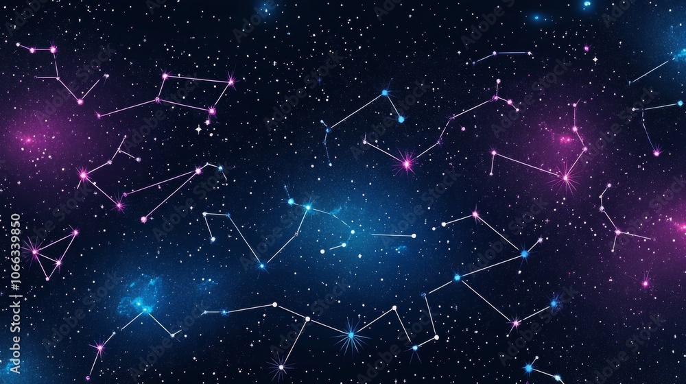 Constellations in a Night Sky with Starry Background Constellations in a Night Sky with Starry Background
