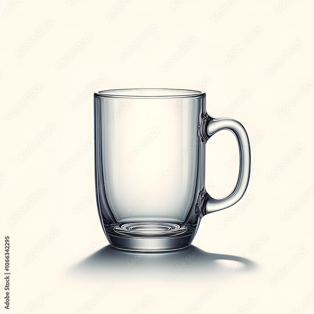 Minimalist clear glass mug on neutral background Minimalist clear glass mug on neutral background