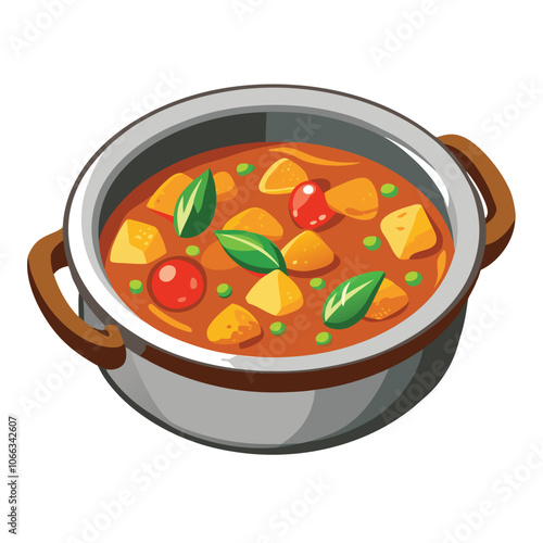 Indian Butter Chicken Curry in Traditional Balti Dish Isolated on White Background.