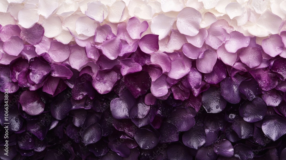 A Gradient of Purple Rose Petals with Water Droplets A Gradient of Purple Rose Petals with Water Droplets