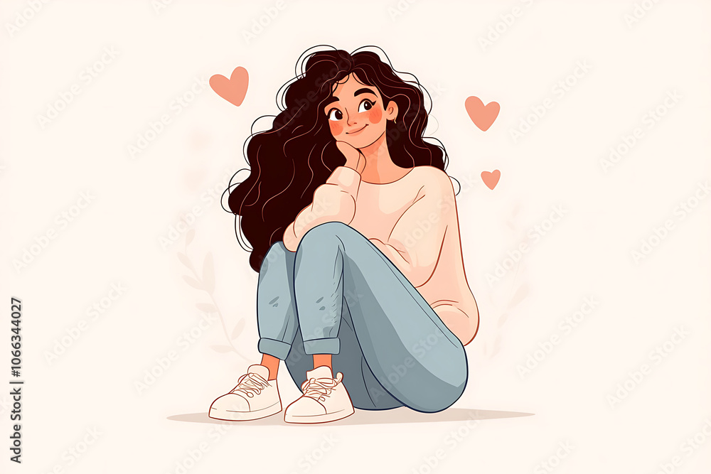 Illustration of a stylish young woman sitting, cozy in a sweater. Illustration of a stylish young woman sitting, cozy in a sweater.