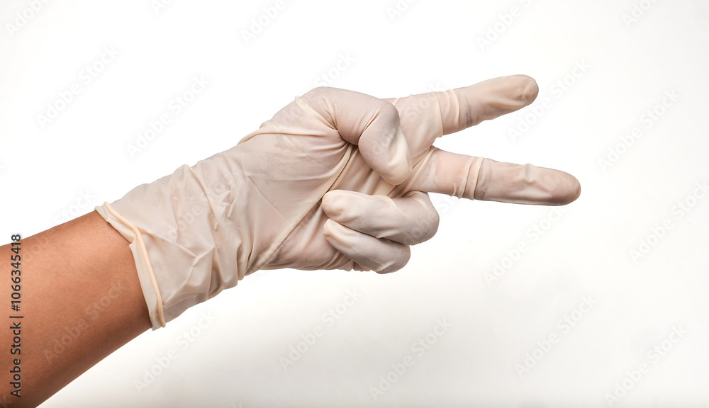Person with latex gloves showing number two on white background
Person with latex gloves showing number two on white background