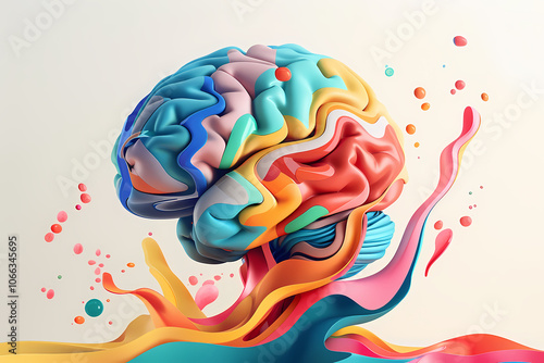 A vibrant, artistic representation of a brain, showcasing colorful swirls and shapes that symbolize creativity and inspiration.