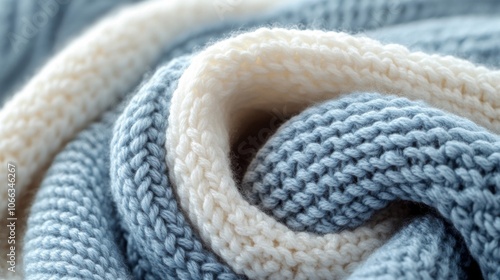 Blue and White Knitted Fabric Texture