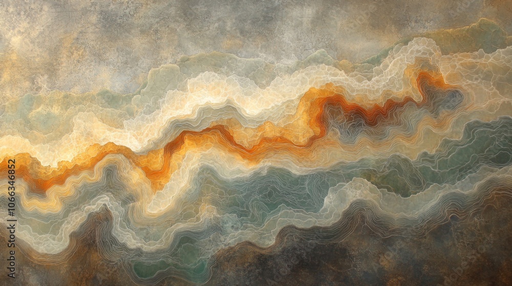 Abstract Landscape with Intertwined Wavy Lines and a Central Orange Band Abstract Landscape with Intertwined Wavy Lines and a Central Orange Band