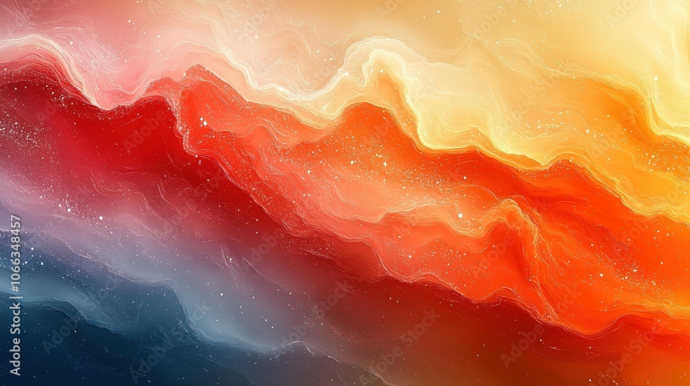Abstract Painting of Orange, Yellow, and Blue Swirls with White Specks Abstract Painting of Orange, Yellow, and Blue Swirls with White Specks