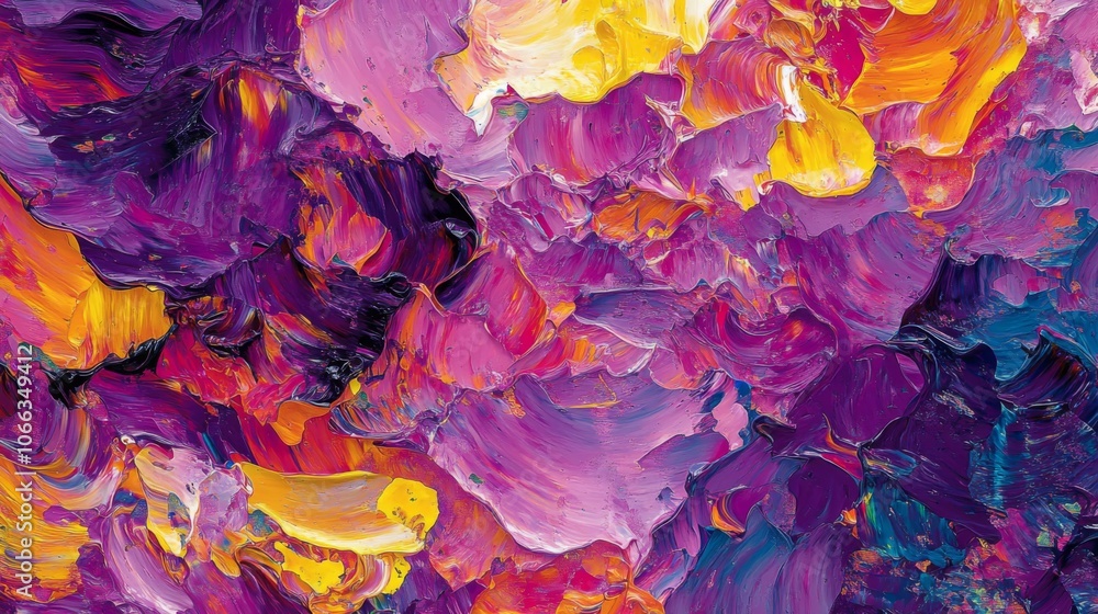 Abstract Oil Painting with Purple, Yellow, and Red Hues Abstract Oil Painting with Purple, Yellow, and Red Hues