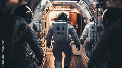 A crew of astronauts boarding a spaceship.