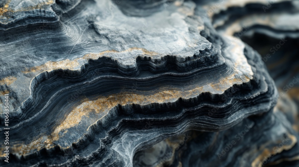 Fototapeta premium Close-up of layered rock formation with gold accents
