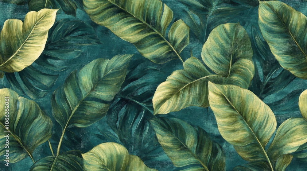 Tropical Leaf Pattern in Green and Yellow Hues Tropical Leaf Pattern in Green and Yellow Hues