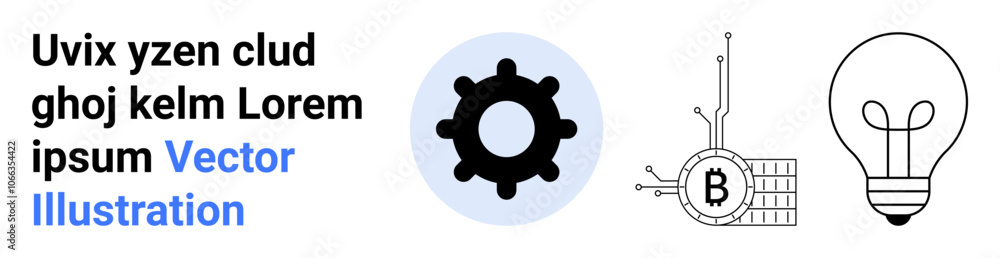 Bitcoin symbol circuit, gear on blue circle, lightbulb outline. Ideal for cryptocurrency, fintech, technology innovation, blockchain, digital assets, tech startups, fintech blogs. Landing page Bitcoin symbol circuit, gear on blue circle, lightbulb outline. Ideal for cryptocurrency, fintech, technology innovation, blockchain, digital assets, tech startups, fintech blogs. Landing page