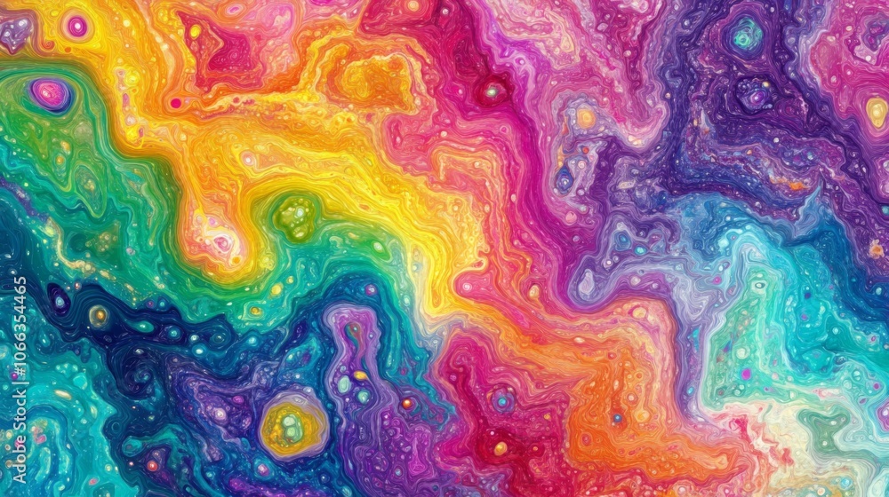 Abstract Swirling Rainbow Pattern with Scattered Bubbles Abstract Swirling Rainbow Pattern with Scattered Bubbles