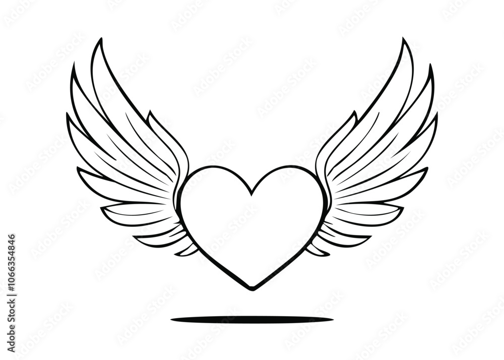 heart with wings line art vector illustration for romantic design