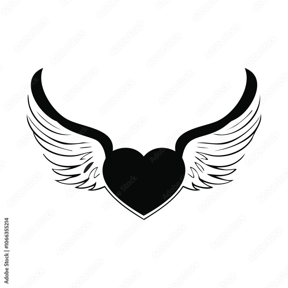 Fototapeta premium heart with wings line art vector illustration for romantic design