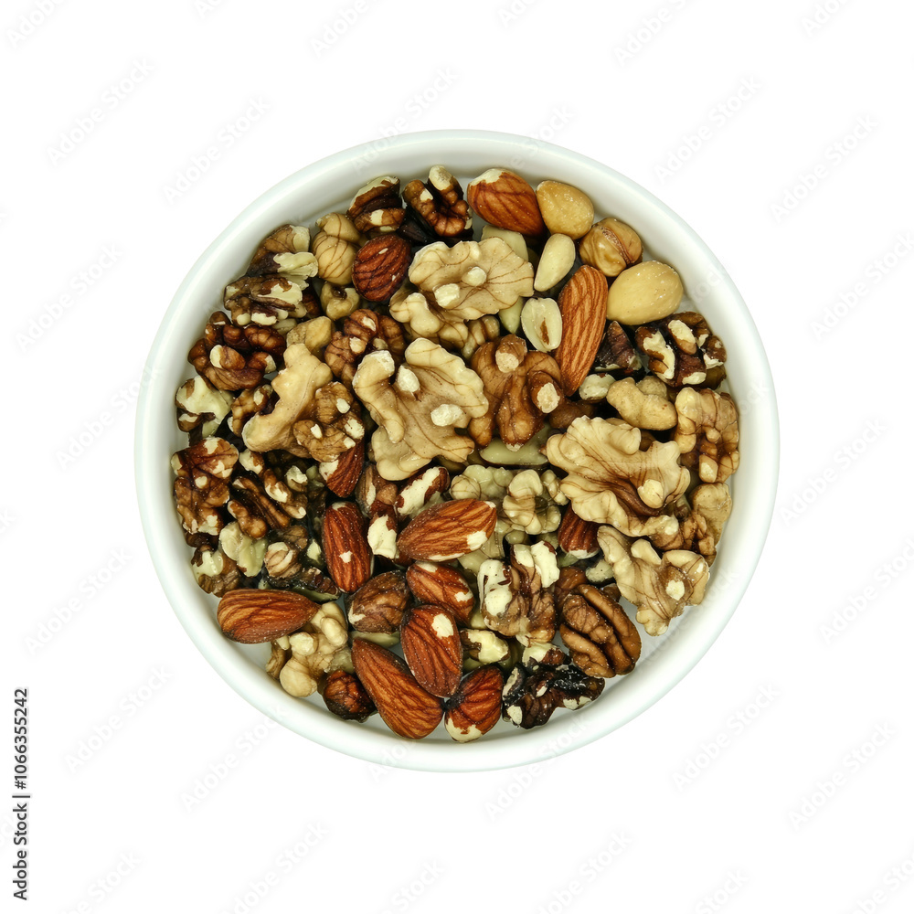 Mix of Nuts and Almonds in a White Bowl Mix of Nuts and Almonds in a White Bowl